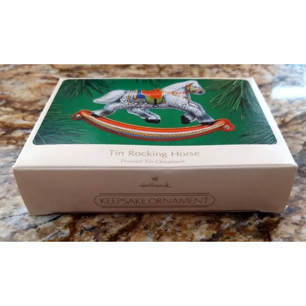 Hallmark TIN ROCKING HORSE Keepsake Christmas Ornament Vintage 1983 Original Box